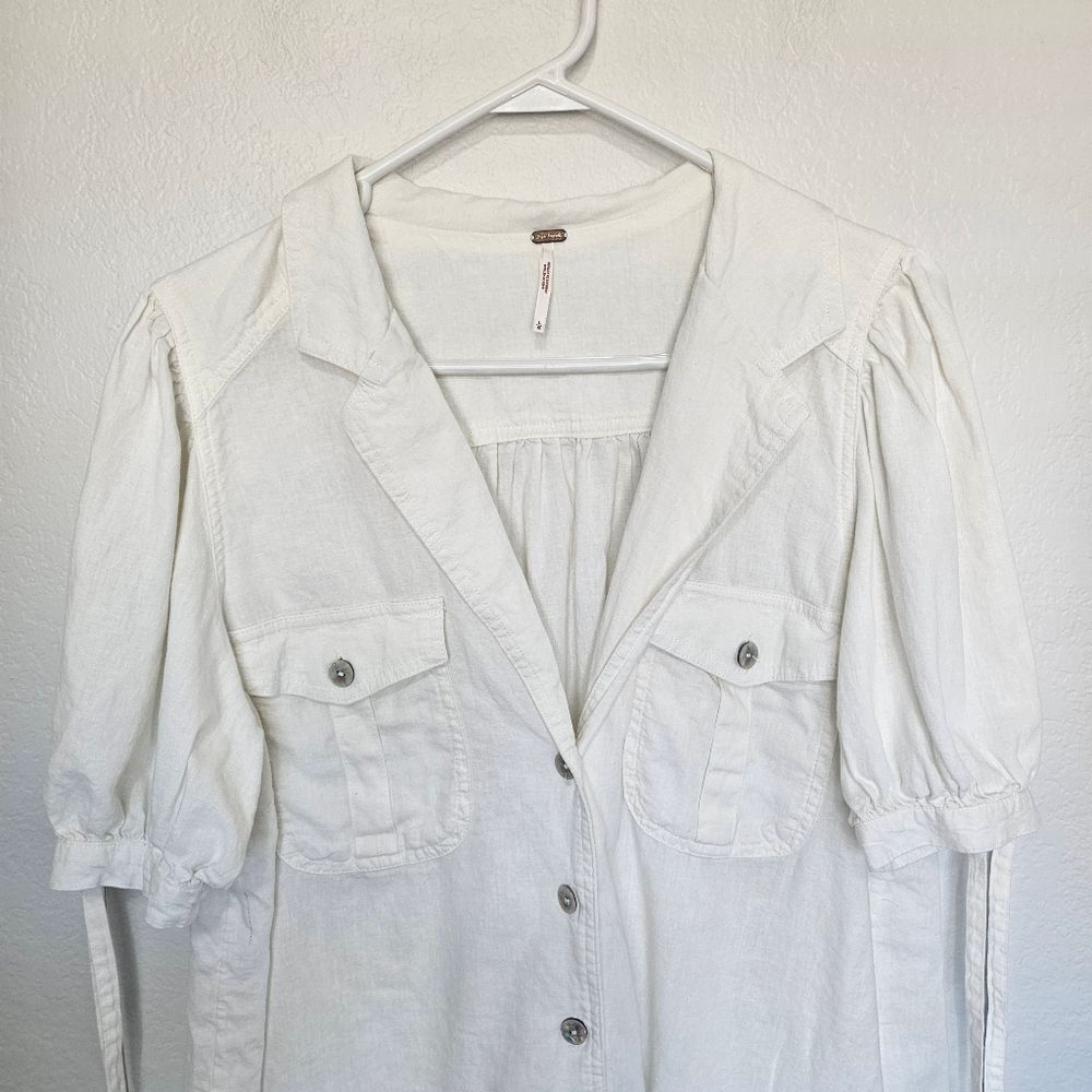 Free People Safari Babe Linen Blend Top In Angel Food White Tie Women Large - Picture 6 of 10